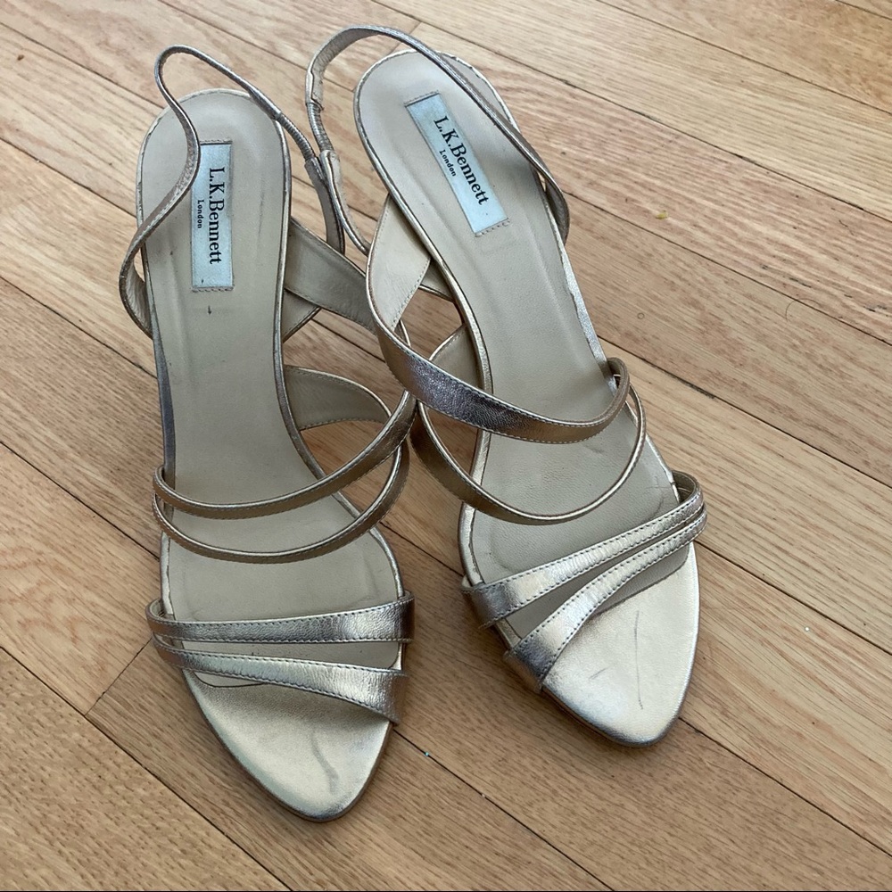 LK Bennett gold metallic strap heels sandals